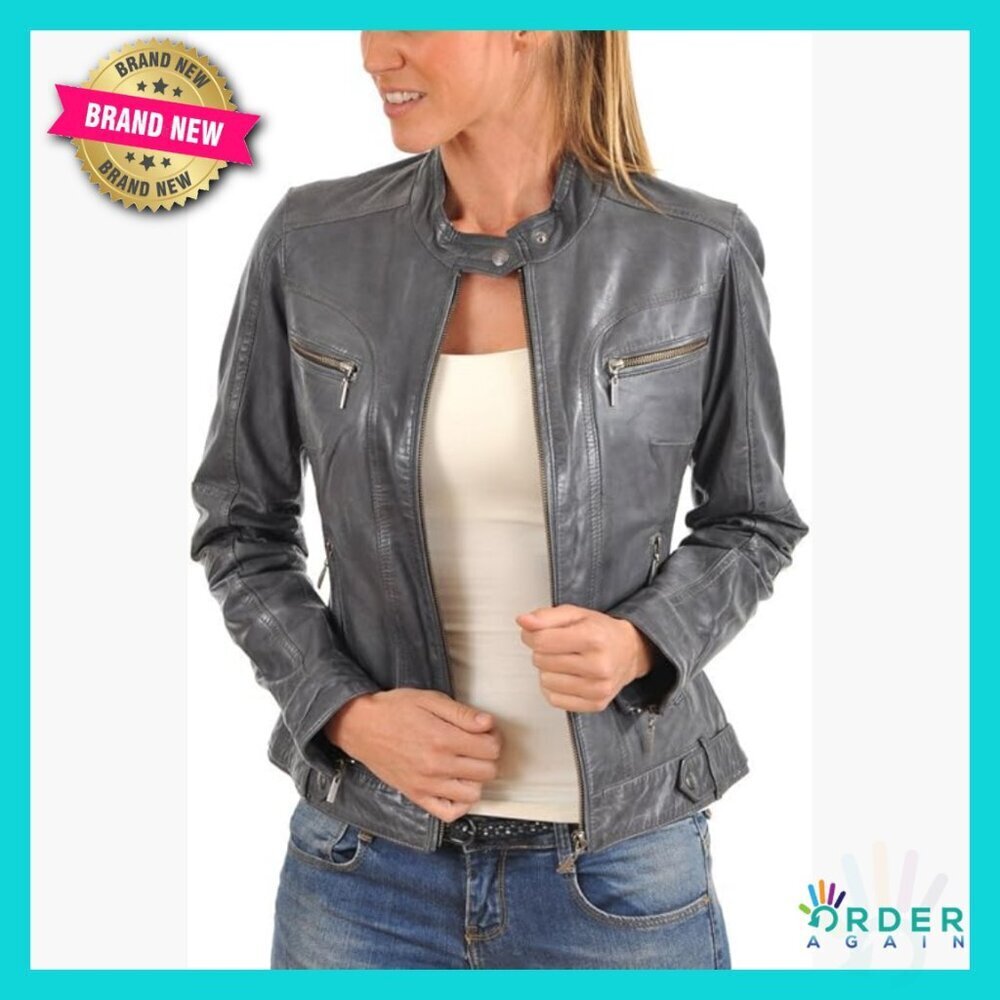 Lambskin Leather Bomber Jacket Classic Slim Fit Biker Style Aviator